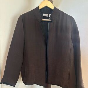 Chico’s NWT Brown Silk Blend Blazer | Size 2 (Reg. Large / 12) | Mandarin Collar
